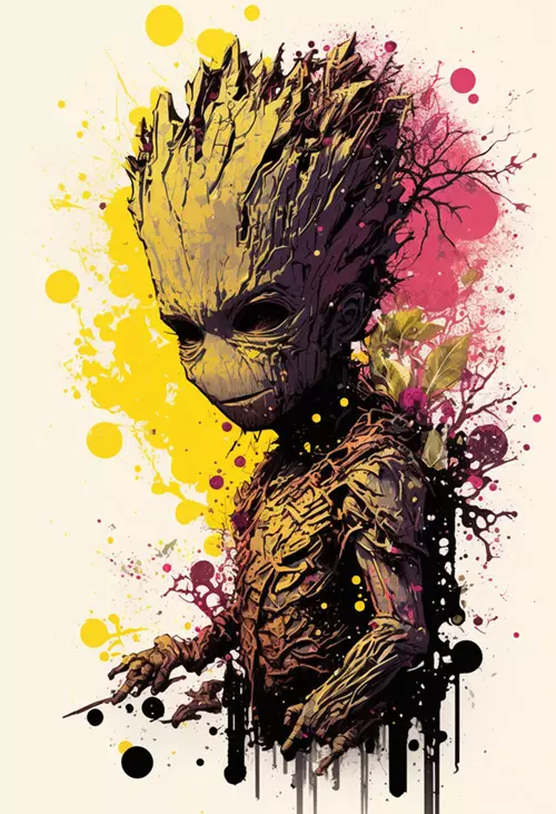 Baby Groot abstract watercolor painting